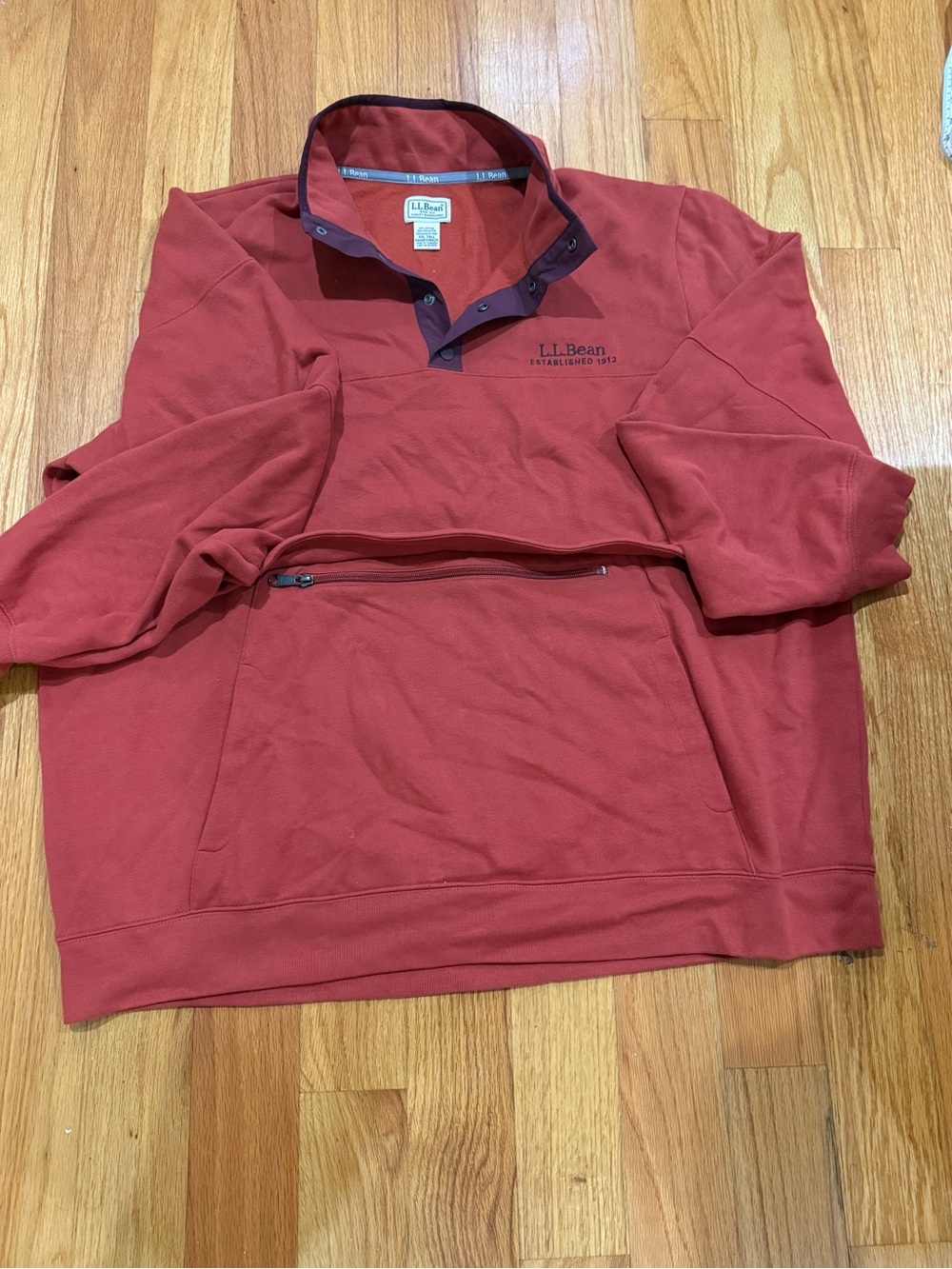 L.L. Bean Men's 1912 Fleece Snap Henley Pullover XXL Tall Red
